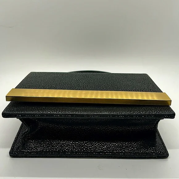 Brian Atwood Gorgeous Vintage Black Leather Evening Clutch Purse Bag ❤️❤️ - Picture 5 of 11